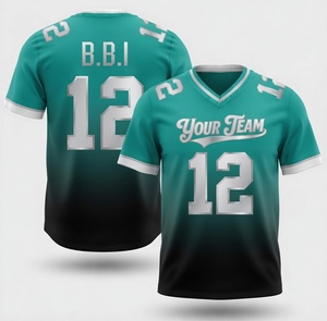เสื้อรักบี้สีน้ำเงินอมเขียวไล่เฉดสีดำ แบบแห้งเร็ว พิมพ์ลายแบบ Sublimation สำหรับผู้ใหญ่ จำหน่ายเสื้อรักบี้แบบขายส่ง - Product Image 1