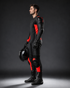 Combinaison de moto en cuir Fearless à impression réfléchissante, noire et rouge, coupe-vent, toutes saisons, pour la course - Product Image 3
