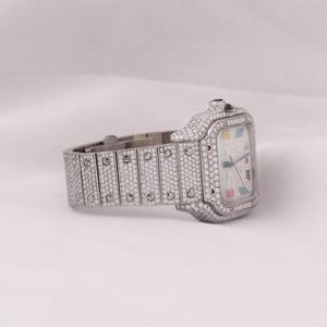 Montre de luxe pour homme en acier inoxydable avec moissanite, boîtier carré, mouvement mécanique ETA, affichage analogique, chiffres romains, fermoir caché à bouton-poussoir - Product Image 3