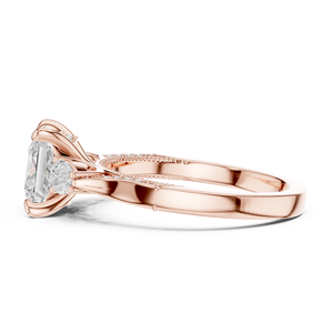 Rose Gold Princess Cut Lab Grown <b>Diamond</b> Three Stone Engagement <b>Ring</b> Vintage Milgrain Promise <b>Ring</b> for Women - Product Image 4