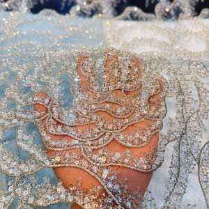 New Vision Eco-Friendly Beads Sequin Embroidered Polyester Net <b>Fabric</b> 54 Inch Wide 600 GSM Floral Paisley Lace Pattern <b>Glitter</b> - Product Image 2