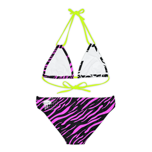 Maillot de bain bikini deux pièces dos nu personnalisé pour femme, soutien-gorge triangle et bas à nouer sur les côtés, en Spandex/Polyester, impression personnalisée - Product Image 2