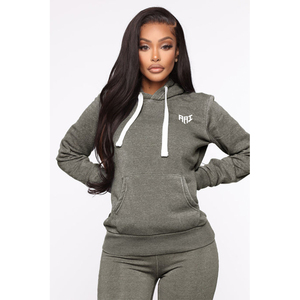 Sudadera con Capucha para Mujer, Gris, Mezcla de Algodón, Tejida, con Bolsillos, Logotipo Frontal, Estilo Casual Urbano para Otoño - Product Image 1