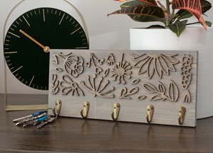 Wooden Floral Design <b>Wall</b> <b>Key</b> <b>Hook</b> Holder For Rooms <b>Keys</b> And Clothes Stylish Home Storage And Decor Organizer From India - Product Image 3