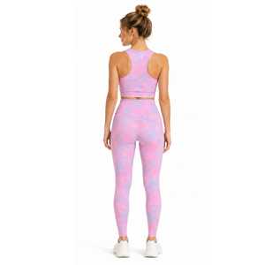 Pink Purple Tie Dye Eco-Friendly <b>Women</b> <b>Leggings</b> High Waist Sleeveless <b>Crop</b> Top 2 Piece Activewear Set Casual Party Outfit - Product Image 3