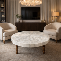 Table basse ronde en marbre, table centrale en pierre blanche, décoration de luxe pour salon, plateau de table artisanal de designer