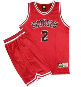 Ensemble de maillot de basket-ball rouge pour adultes, unisexe, en polyester respirant, sans manches, avec bandes latérales noires - Product Image 2