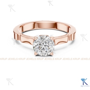 Anillo de compromiso solitario con diamante cultivado en laboratorio, corte redondo, E VVS2, certificado IGI, en oro macizo con engaste de corona, estilo filigrana vintage. - Product Image 6