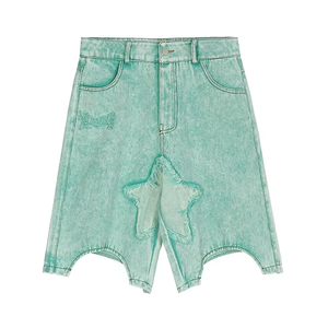 Shorts de jogging personnalisés pour homme, 100 % coton, broderie 3D, effet vieilli, délavé soleil, double taille, longueur genou - Product Image 3