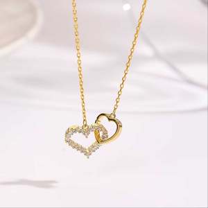Platinum and White Gold Twin Heart Pendant with <b>Opal</b> and Diamond for Women - Product Image 2