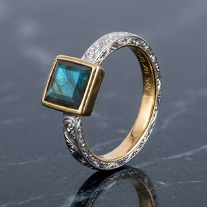 Anillo de Labradorita Cuadrada Chapado en Oro de 18K y Plata de Ley 925 de 10 mm, Anillo Elegante con Piedra Preciosa, Talla US 6, Joyería Vintage - Product Image 2