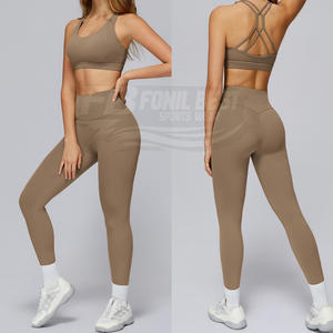 Ensemble 4 pièces pour femme : tenue de sport respirante en nylon/cachemire à taille haute élastique, séchage rapide, pour jogging et yoga, avec bretelles spaghetti - Product Image 2