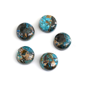 Cabocho de Crisocola Natural de Mohave con Compuesto de Cobre, 12mm, Pulido Brillante, Liso, de Base Plana, para Fabricación de Joyas, Colgantes y Collares - Product Image 1