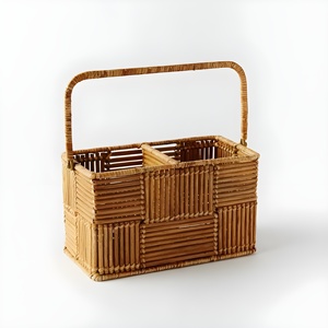 Rattan silverware organizer basket with compartments handcrafted flatware baskets <b>utensil</b> <b>holders</b> - Product Image 2