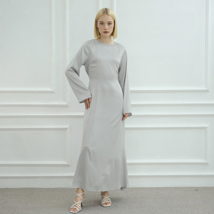 Women Satin <b>Abaya</b> Dress Long Sleeve Maxi Dress Solid Modest <b>Prayer</b> Dress for Daily Wedding Eid - Product Image 4