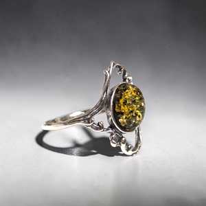 Vintage Green Baltic Amber Sterling Silver <b>Ring</b> Large Natural Gemstone <b>Statement</b> <b>Ring</b> For Women Wife Mother - Product Image 3