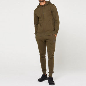 Men's Olive Green Hooded Tracksuit Set Full Zip Sweatshirt Jogger Pants Solid Color Casual Autumn Wear Anti-Shrink Lightweight - Product Image 4