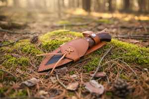 Couteau artisanal en acier Damas – Lame pleine longueur pour la chasse et le bushcraft |   Étui en cuir de qualité supérieure pour le camping et les cadeaux - Product Image 4