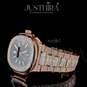 Montre en diamant Moissanite de qualité supérieure, entièrement sertie de pierres, design tendance et luxueux, avec précision, disponible au meilleur prix - Product Image 5