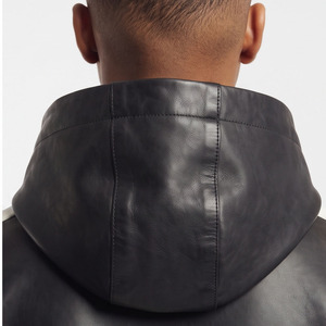 <b>Men's</b> Oversized Leather Hoodie <b>Men</b> Loose Fit Leather <b>Pullover</b> Hoodie <b>Mens</b> Front Pocket Leather Baggy Hooded - Product Image 5
