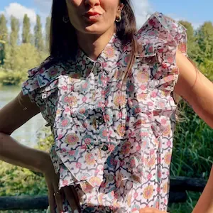 Camisa de Algodón con Estampado Bohemio y Cuello de Color, Ligera, Transpirable, Estilo Formal - Product Image 4