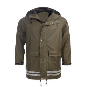 Chaqueta Impermeable Personalizada para Entrenadores de Perros con Capucha y Rayas Reflectantes, Cierre de Cremallera Larga, Corte Regular, Verde Oliva, para Exteriores - Product Image 4
