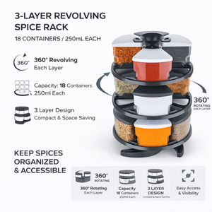 ชั้นวางเครื่องเทศหมุนได้อเนกประสงค์พร้อมขวดแก้วใส่เครื่องปรุงรส 12 ใบสำหรับจัดเก็บเครื่องปรุงรสต่างๆ - Product Image 2