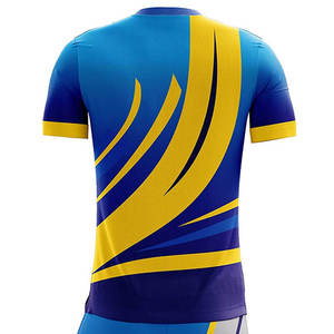 Custom Men Soccer Jersey Set Blue Yellow Sublimated Short Sleeve Moisture Wicking Breathable Quick Dry <b>Athletic</b> Fit - Product Image 5