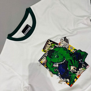 Camiseta Unisex Blanca con Estampado de Cómic de Hulk, Cuello Redondo, Manga Corta, Ribete en Contraste, Corte Casual, Largo Regular, 100% Algodón - Product Image 5