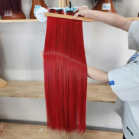 Lot de Cheveux Naturels Vietnamiens Guguhair 100% Bruts, Double Trame Faite à la Machine, Style Ondulé pour Femme, Couleur Rouge Vif, Cheveux Humains Sans Emballage