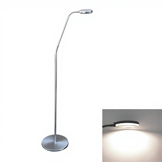 Modern LED Floor Lamp Stainless Steel Adjustable Height Round Shade Warm White Light 3500K Minimalist Design