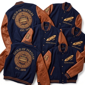 Chaqueta Letterman al por mayor, abrigo universitario de lana negra, bordado Barrel & Bung Cask Maker Cooperage, mangas de cuero marrón, estilo bomber - Product Image 5