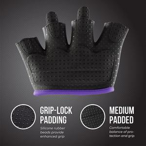 Custom LOGO Purple Mesh <b>Half</b> Finger <b>Half</b> Palm Gym Gloves For Weight Lifting Unisex Workout Fitness Anti <b>Slip</b> Pull On Design - Product Image 3