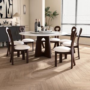 Moderno marmo 59 \ "tavolo da pranzo con robusto disegno croce in legno massello noce Base 8 sedie-elegante sala da pranzo Set per 6-8 persone - Product Image 2