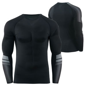 Men's Full Sleeve Rash Guard <b>Black</b> Quick Dry Spandex Polyester <b>Compression</b> <b>Shirt</b> Adult Long Sleeve Top - Product Image 1