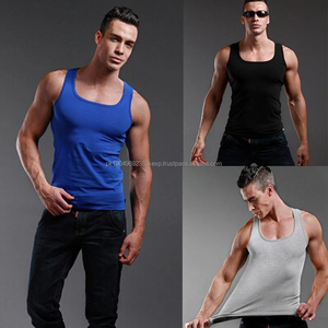 Débardeur de sport pour homme en coton pur, à large bande, motif uni, épaules larges, sans manches, t-shirt de fitness, camisole - Product Image 2
