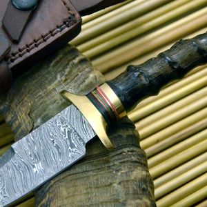 Cuchillo de Hoja Fija Industrial Personalizable OEM para Camping, Mango de Cuerno de Ciervo, Hoja de Acero de Damasco, Uso Táctico de Supervivencia, Grado DIY, 30cm - Product Image 5