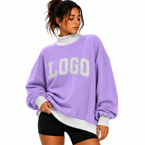 Sweat-shirt personnalisé pour femme, coupe oversize, manches longues, col montant, tricoté, respirant, en tissu polaire d'hiver, style pull - Product Image 1
