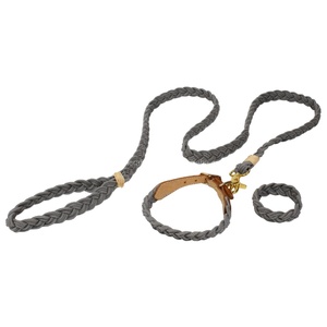 Correa para Perro de Cuerda de Algodón Tejida Gris con Clip de Oro Rosa y Collar de Algodón Hecho a Mano - ¡Lo Último en Moda! - Product Image 1