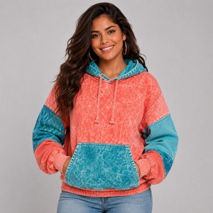 Hoodie d'hiver confortable pour femme, délavé à l'acide, design moderne et oversize, 100% coton molletonné, écologique, séchage rapide, tenue décontractée, devant - Product Image 1