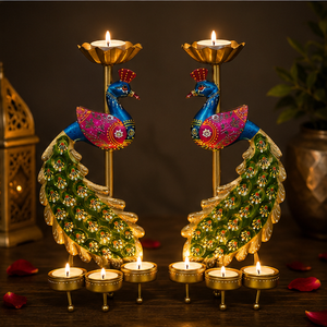 Porte-bougies tealight en laiton plaqué or, peint à la main, lampe de table décorative, décoration d'intérieur, articles cadeaux de Noël - Product Image 5