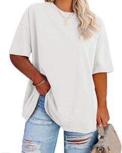 T-shirt en coton écologique pour femme, style décontracté, motif uni, coupe ample, design ajusté, logo personnalisé, été - Product Image 3