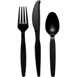 Set Combinato 360 Pezzi - Posate Monouso Nere Pesanti: 180 Forchette, 120 Cucchiai, 60 Coltelli per Ogni Occasione - Product Image 1