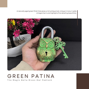 Candado de Latón con Forma de Búho Vintage, Acabado en Verde Antiguo, Azul Antiguo, Dorado Antiguo y Bronce Antiguo, con Llaves Decorativas Hechas a Mano - Product Image 6
