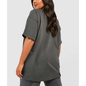 Camiseta de manga corta con cuello redondo para mujer, talla grande, 180 gramos, transpirable, 100% algodón, estampada, para verano. - Product Image 2