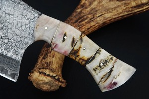 Handmade 8-Inch Damascus Steel Cleaver <b>Knife</b> with <b>Bone</b> <b>Handle</b> Ambidextrous Design Modern Style Dishwasher Safe Leather Sheath - Product Image 4