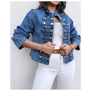 Veste en jean décontractée à manches longues et légère pour femme, col montant boutonné, style tendance pour l'automne - Product Image 5
