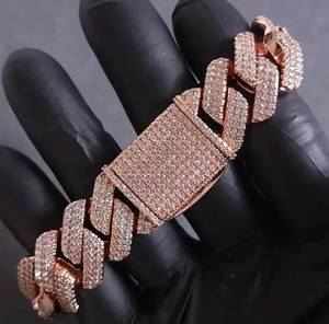 <b>Mens</b> 925 Sterling <b>Silver</b> Cuban Bracelet With Brilliant Moissanite Accents 18mm Wide Link Wrist Chain <b>For</b> Stylish Everyday Wear - Product Image 2