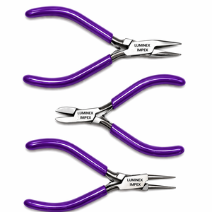 Ensemble de 3 outils de fabrication de bijoux en acier inoxydable avec poignée violette, pinces à bec effilé, coupe-fils, outil professionnel de précision pour la fabrication de perles - Product Image 1