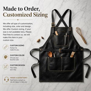 Classic Leather <b>Bib</b> <b>Apron</b> With Adjustable Waist And Multiple Pockets For Cooking - Product Image 5